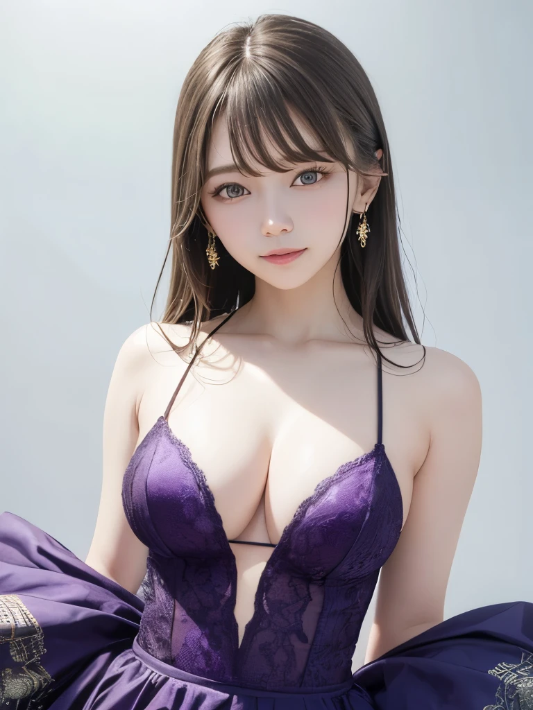 ((Happy girl)), highest quality, Centered, Looking into the camera, Ultra-high resolution, Ultra high definition, Approaching perfection, dynamic, Shades of purple, Very detailed, Digital Painting, Physically Based Octane Rendering, artステーション, コンセプトart, Smooth, Sharp focus, figure, art: japanese top model, fashion model, Detailed face, A smile that captivates viewers, 8K Raw Photo:1.5,