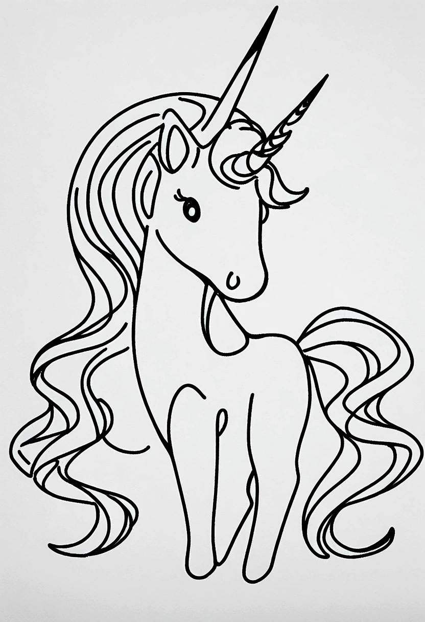 different unicorns, coloring page for kids, line art, no color, white background
