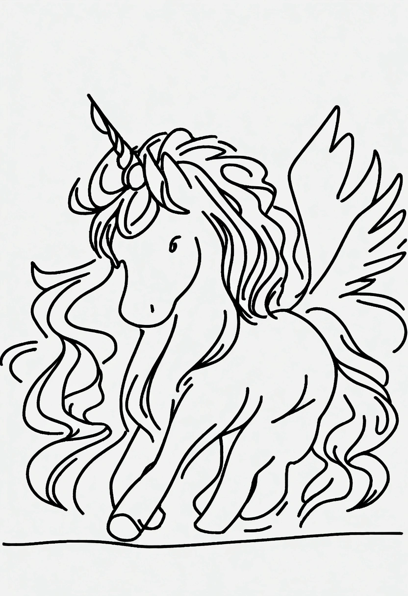 different unicorns, coloring page for kids, line art, no color, white background