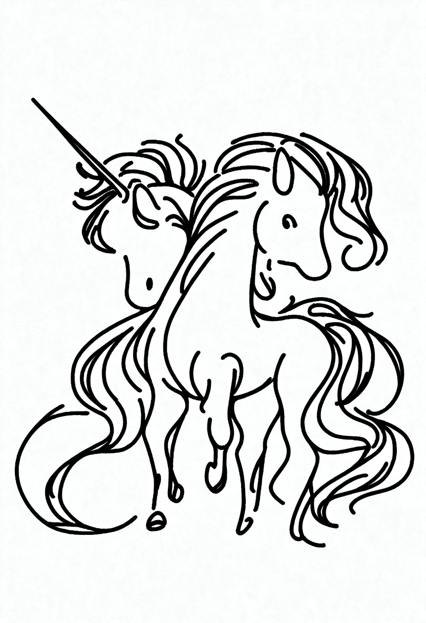 different unicorns, coloring page for kids, line art, no color, white background