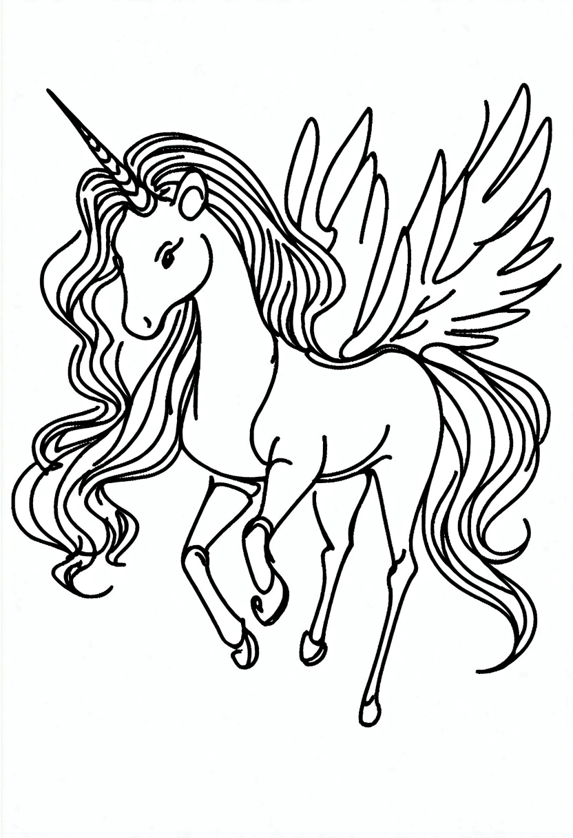 different unicorns, coloring page for kids, line art, no color, white background