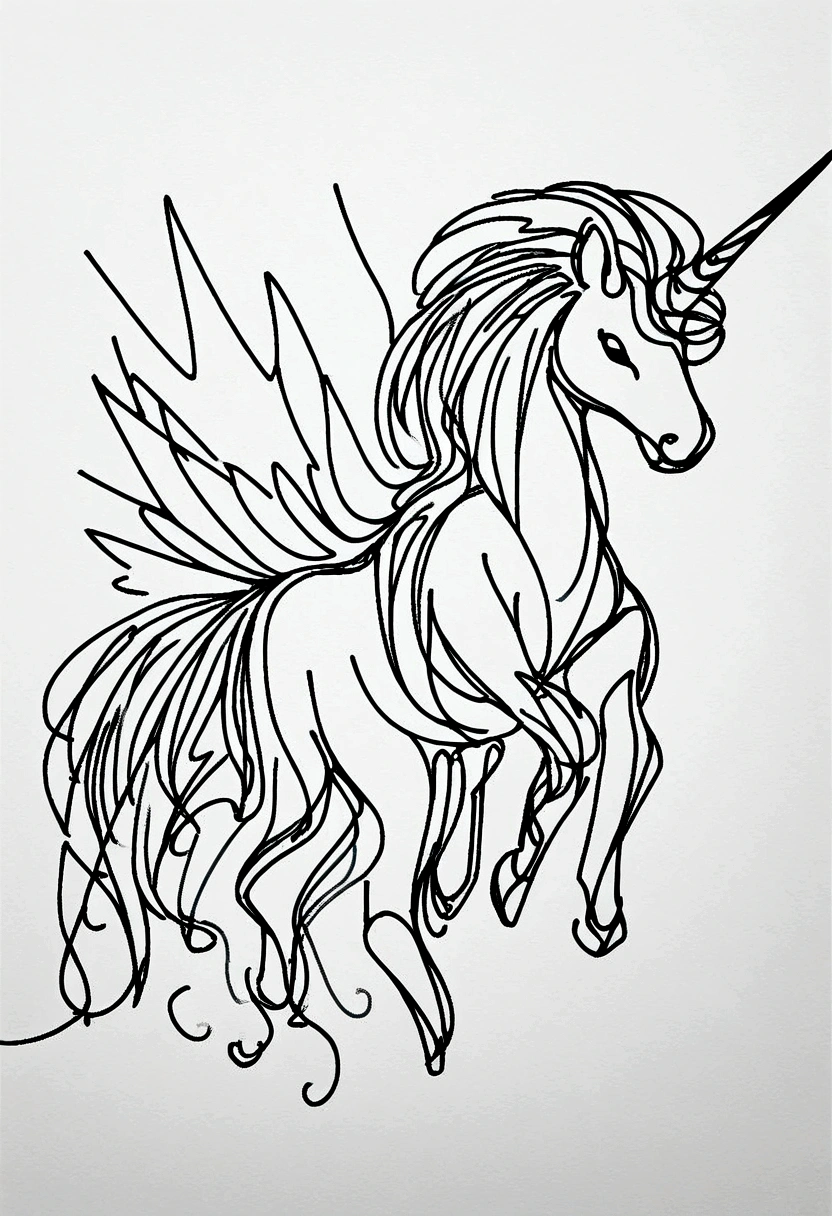 different unicorns, coloring page for kids, line art, no color, white background