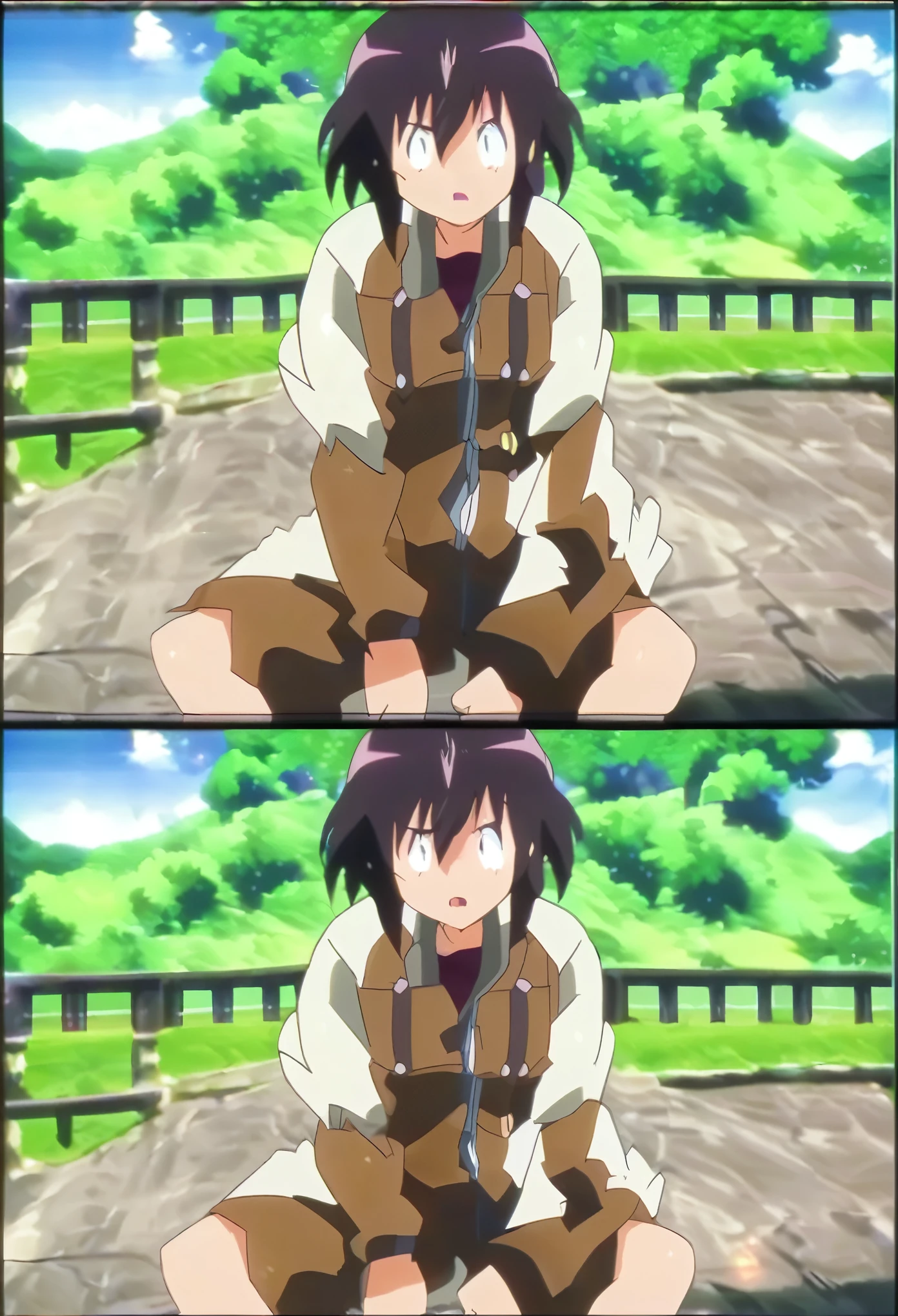 creates a split image with 2 almost consecutive anime-style frames