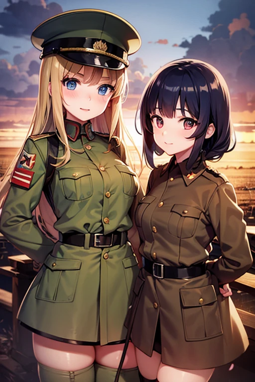 Anime girls in WW1 uniform fighting in the Western Front, in No Man's Land