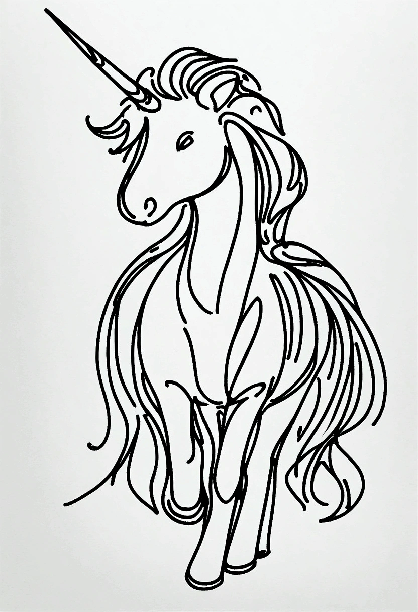 different unicorns, coloring page for kids, line art, no color, white background