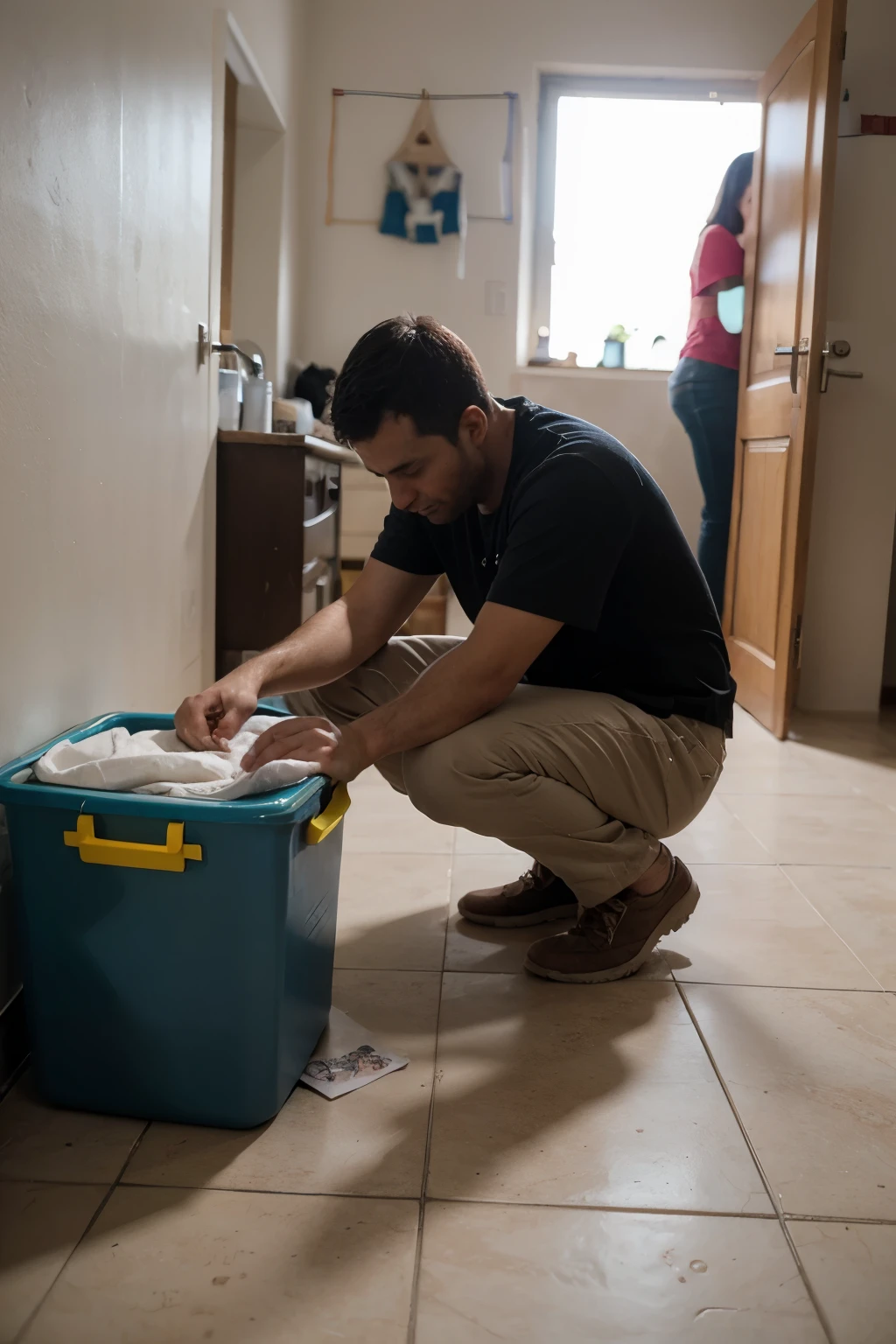 hombre haciendo labores del hogar y cuidando a sus hijos