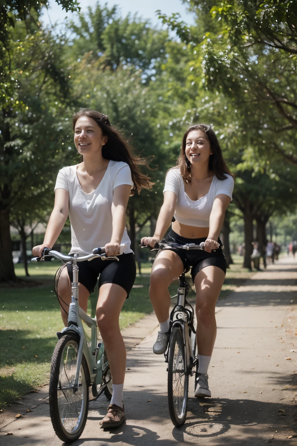 Photograph of girls riding a bike in a park