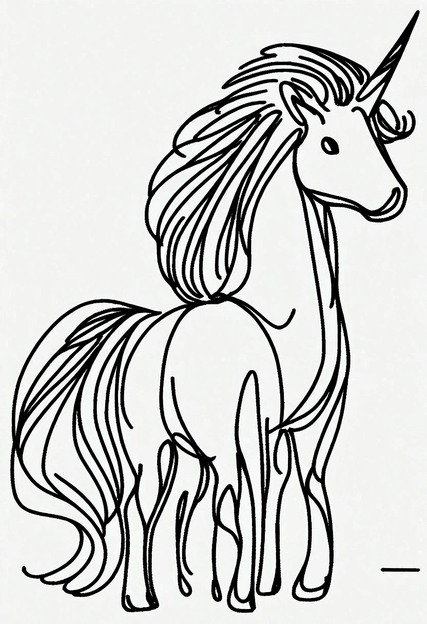 different unicorns, coloring page for kids, line art, no color, white background