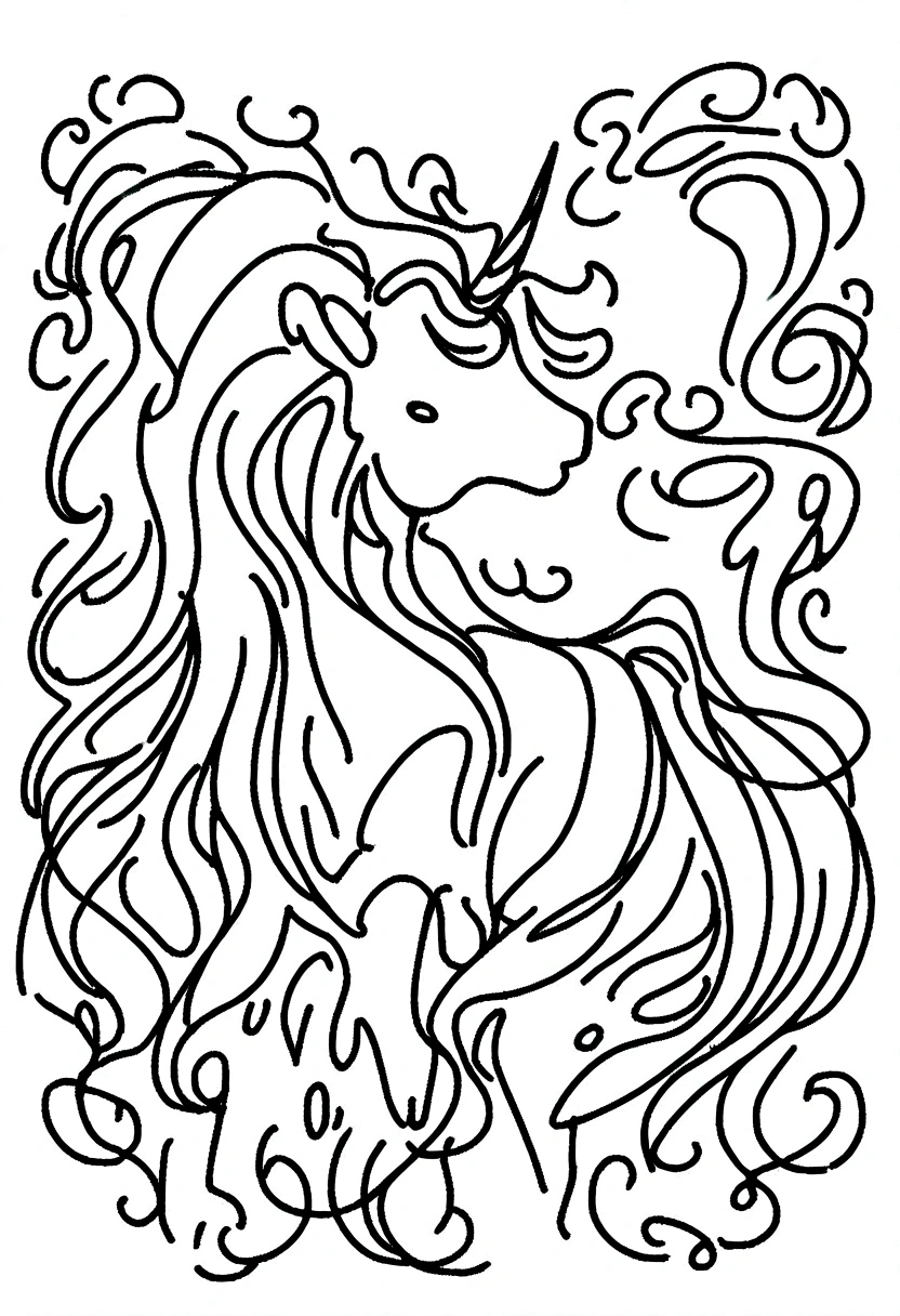 different unicorns, coloring page for kids, line art, no color, white background