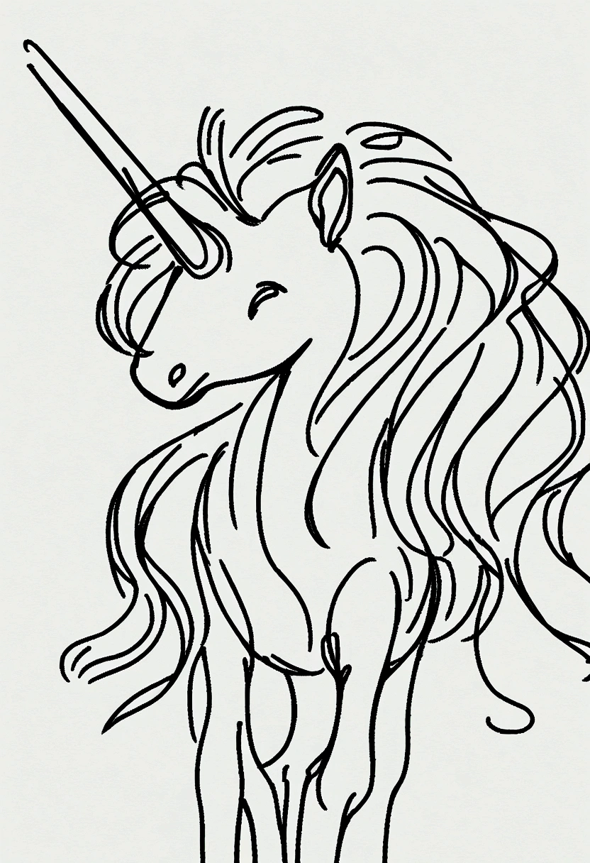 different unicorns, coloring page for kids, line art, no color, white background