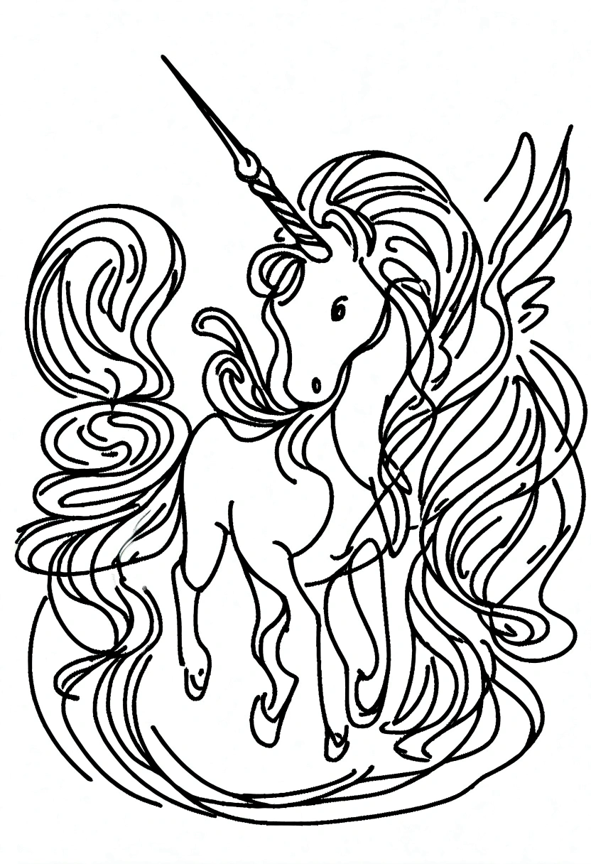 different unicorns, coloring page for kids, line art, no color, white background