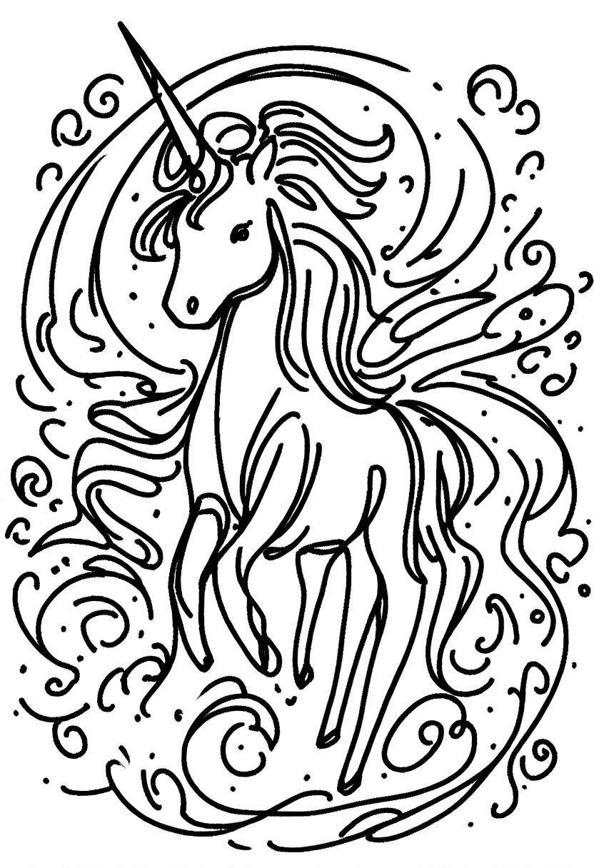 different unicorns, coloring page for kids, line art, no color, white background