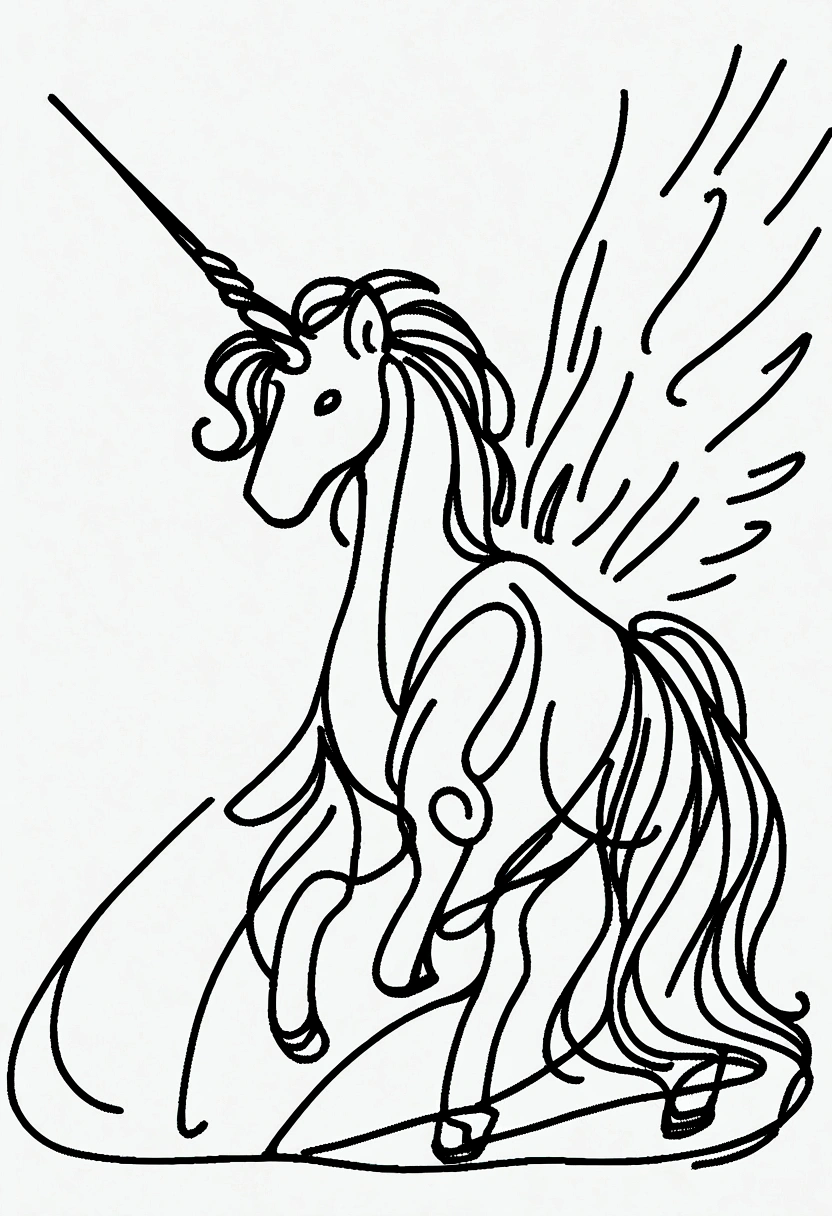different unicorns, coloring page for kids, line art, no color, white background