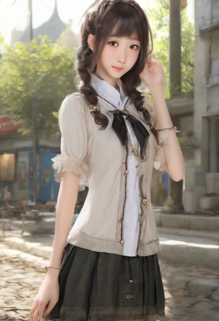 Create a girl image similar to Yui Aragaki. Pay special attention to the atmosphere around the eyes and the style of the hair, Draw a person who has a similar impression to her. return, Show a bright smile or elegant expression similar to hers. You can arrange your clothes and background, But please express her cleanliness and natural charm.