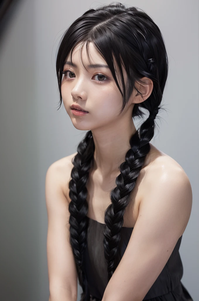 naked、（8k、Raw photography、highest quality、masterpiece：1.2),(Black-haired、Very short hair:1.8),(twin mitsu braid:1.4)、View Audience,Viewed from the front,erotic,白いskin、naked、(Publish one&#39;skin:1.8)、(Big Breasts :1.4)、Slim figure、Ultra-high resolution,beautiful,beautiful fece,(alone、No background:1.9),whole bodyボディー,Japanese women,（Photorealistic：1.37）、Photon Mapping,reality、(Baby-faced and cute: 1.0)、(Cute Smile: 1.7)、(With a round face: 1.7)、Radio City、Physically Based Rendering、Depth of field rally background、photograph, whole body、Super quality