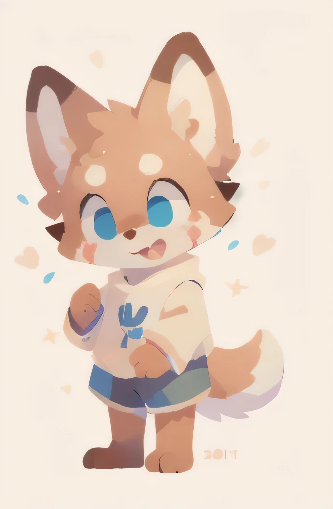 A full-body furry boy with soft, brown and beige fur, wearing casual human clothing. He has expressive, detailed eyes and a fluffy tail. Two heads with different expressions: one joyful with a bright smile, and the other curious with raised eyebrows. High quality, clear focus, no background, intricate details, painted with palette knife technique.