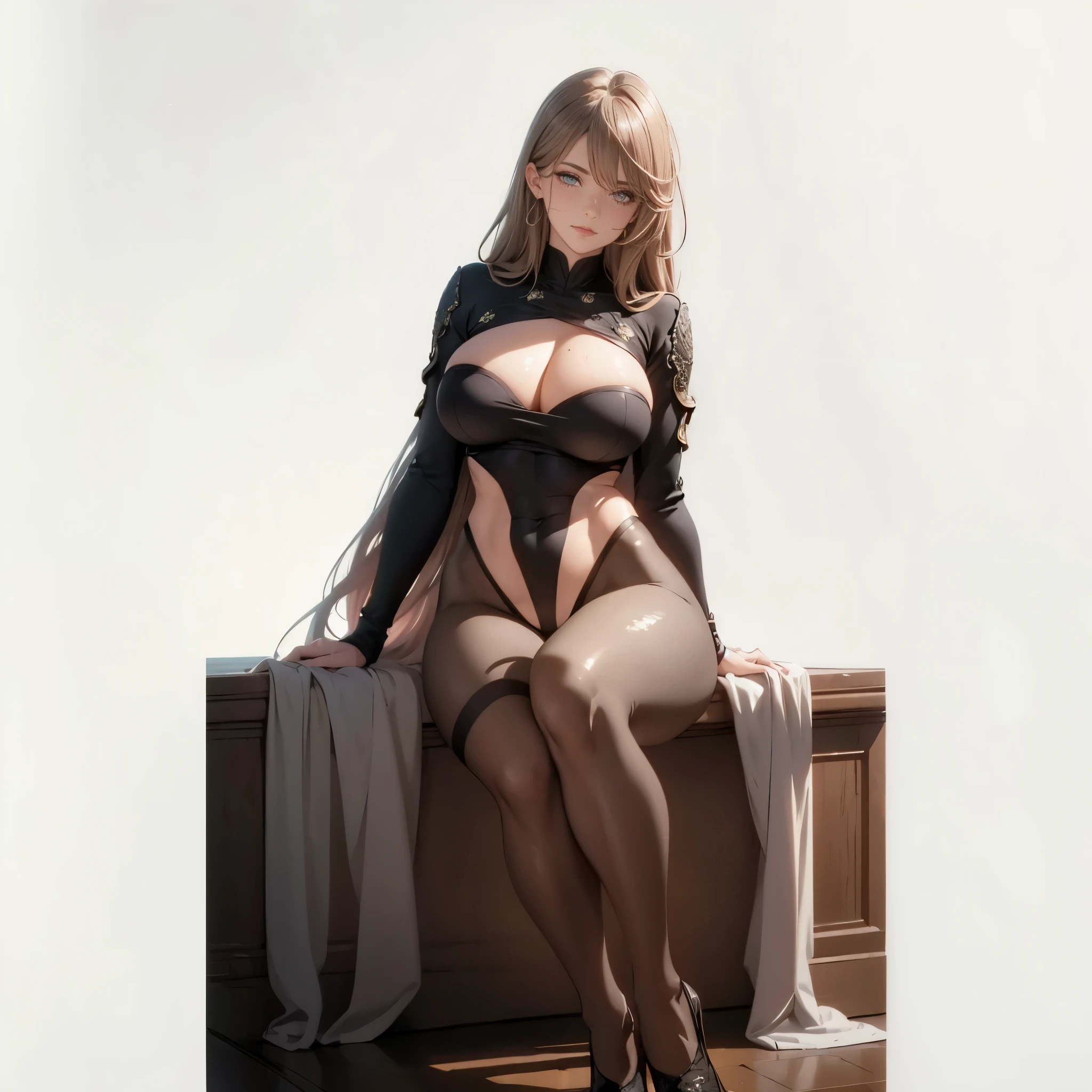 ((1girl, solo, full body, full body front)), ((sitting)), (perfect anatomy, perfect hands, perfect legs), beautiful body, natural proportions BREAK
extremely detailed face, (beautiful detailed eyes:1.6), (realistic pupils, realistic iris:1), expressive eyes, looking at viewer, (hyperrealistic:1), (detailed skin texture:1.2), smooth skin, (long hair:1.3), bangs, ((parted bangs)), ((hair between eyes)), ((side swept bangs)), left side swept bangs, ((hair over shoulder)), hair over left shoulder, ((hair tucked behind right ear)), (mature female:1.5), (well-lit face:1.5), (no facial shadows:1.5), (large breast:1.3) BREAK
(skin tight:1.5) BREAK
(simple background, minimalist background, plain background) BREAK
(masterpiece:1.2), best quality, high resolution, (highly detailed shading:0.5), (realistic lighting:1.6), anime-style, perfect lighting, bright lighting, vibrant colors, dynamic tones, striking hues, 8k, absurd resolution, perfect shadows, hdr, UHD, ambient lighting, realistic, ultra-realistic, photo realistic, highly detailed, rich detail, luminous colors, fine texture, intricate design, professional illustration, (soft light:1.5), (illustration:0.8), aamiyako, long hair, jewelry, earrings