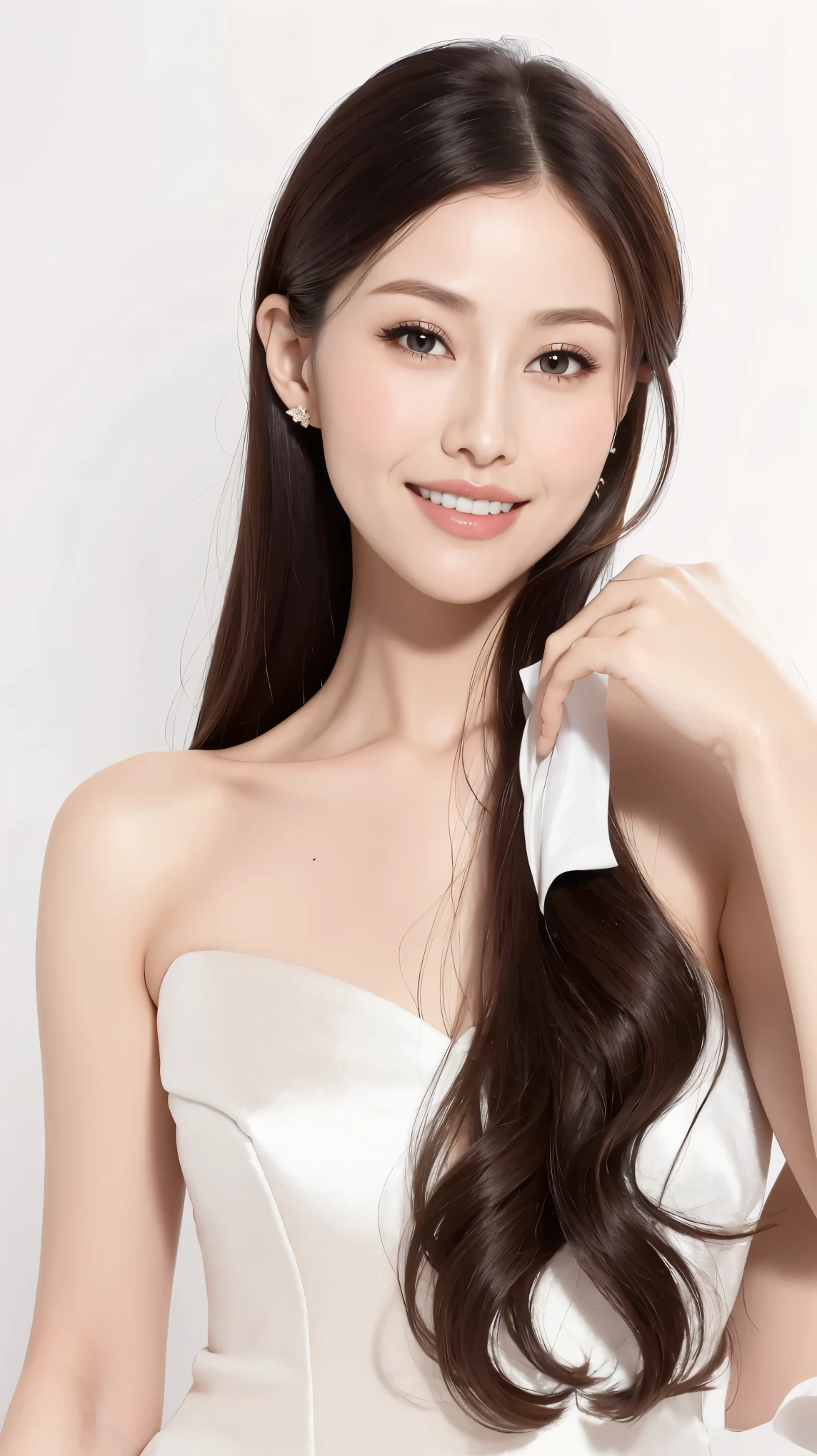 ((casting))，Fashion model 25 years old [[[[close up]]]], [[[[neck]]]], [[[[Shoulder]]]], Perfect eyes, Perfect iris，Perfect lips，Perfect Teeth，Perfect skin，White skin，Soft headlights，High-density imaging，（The face is clear and delicate），((White formal wear))，((Smile))，((White background))，best quality，masterpiece，（Soft colors：1.2)