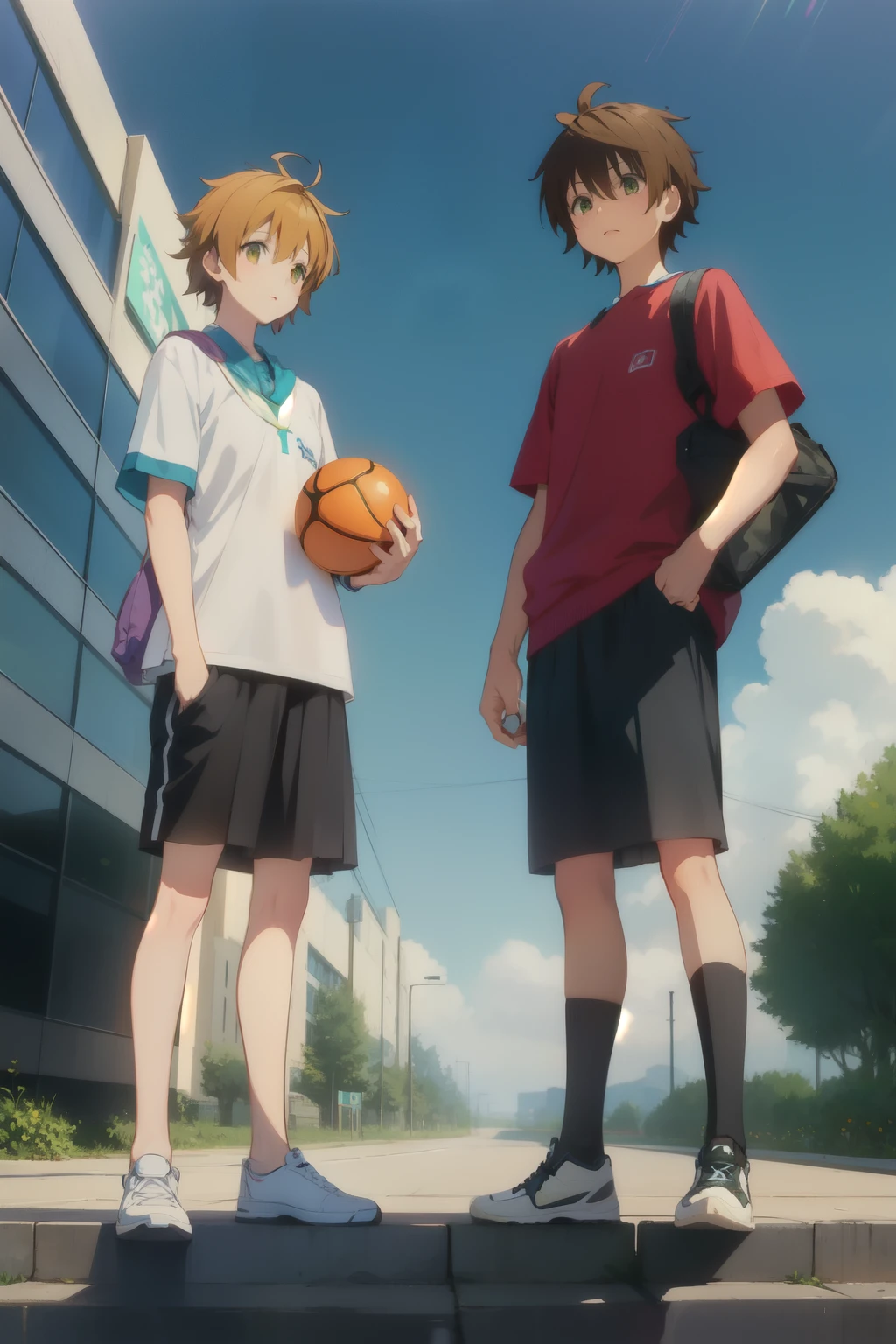 Standing with your legs apart、male、maleと女性、holding a ball、holding a balljuvenile、juvenile、holding a ballGirl、Girl