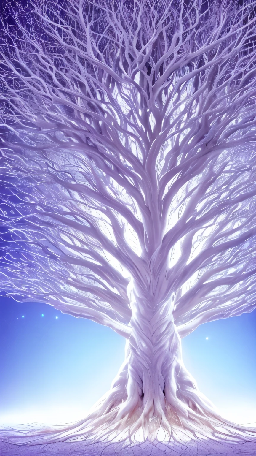 a white tree with a lot of branches in the middle of it, magical tree, fantasy tree, glowing veins of white, magic tree, cosmic tree of life, cosmic tree, giant white tree, a beautiful tree, the tree of life, tree of life, an enormous silver tree, marc adamus, white glowing aura, beautiful lit, enlightenment. intricate