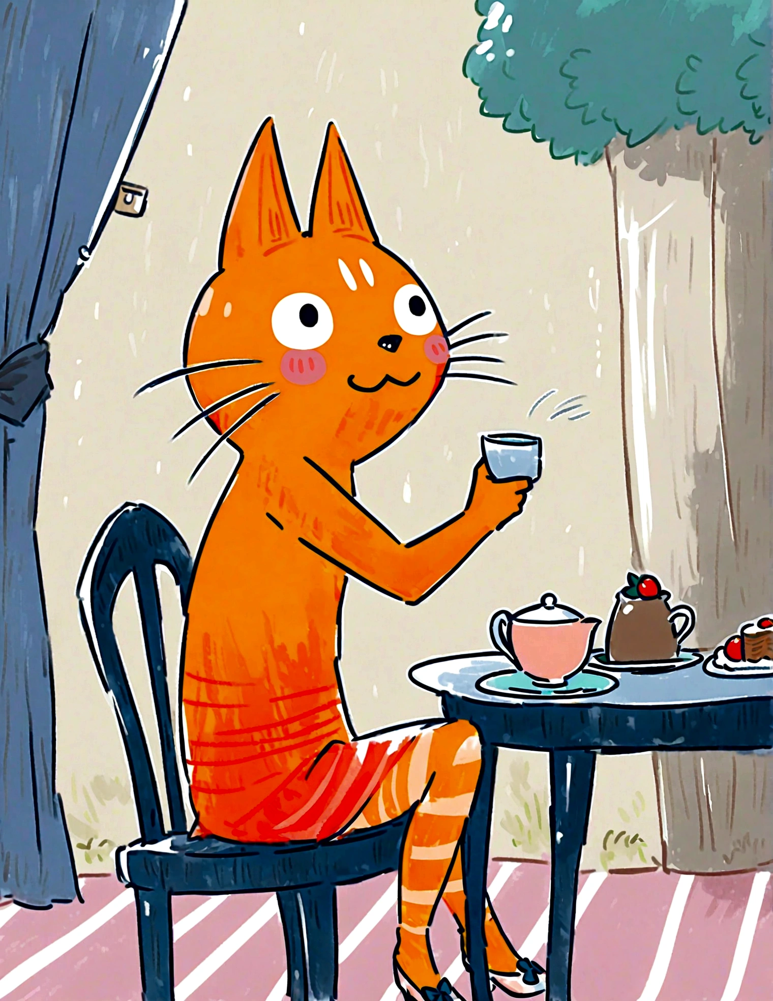 Playful expressions, Tea party, sitting, tree, sunlight