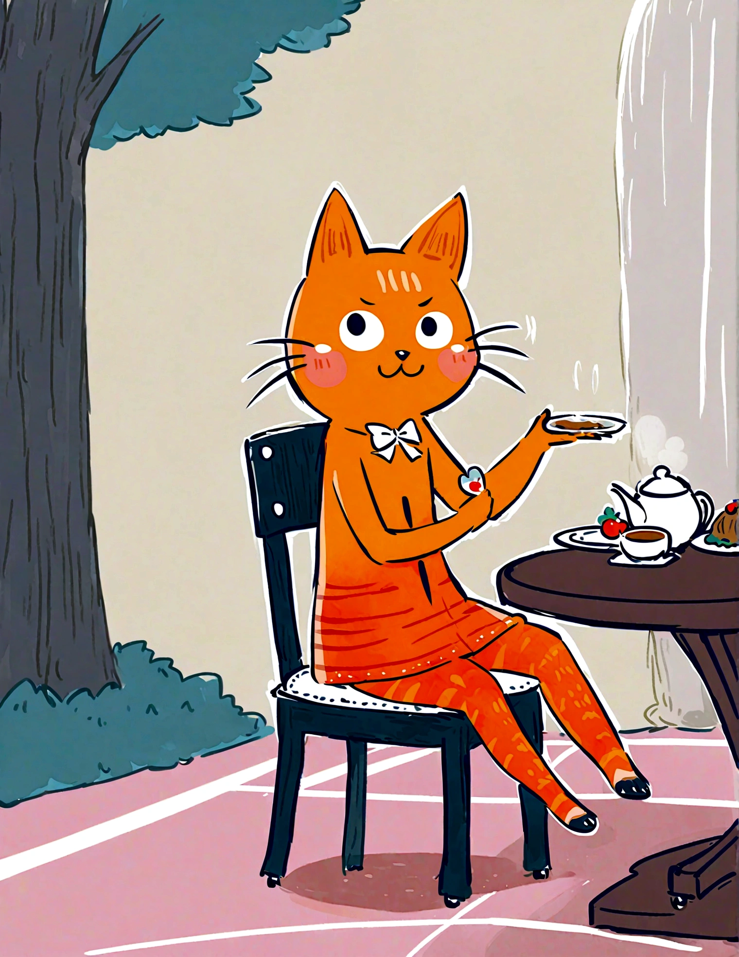 Playful expressions, Tea party, sitting, tree, sunlight