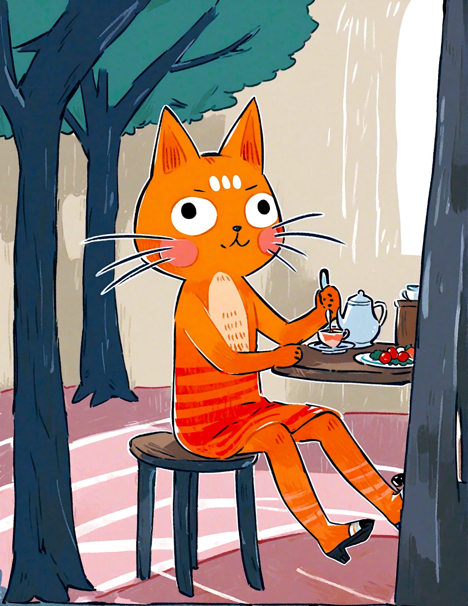 Playful expressions, Tea party, sitting, tree, sunlight