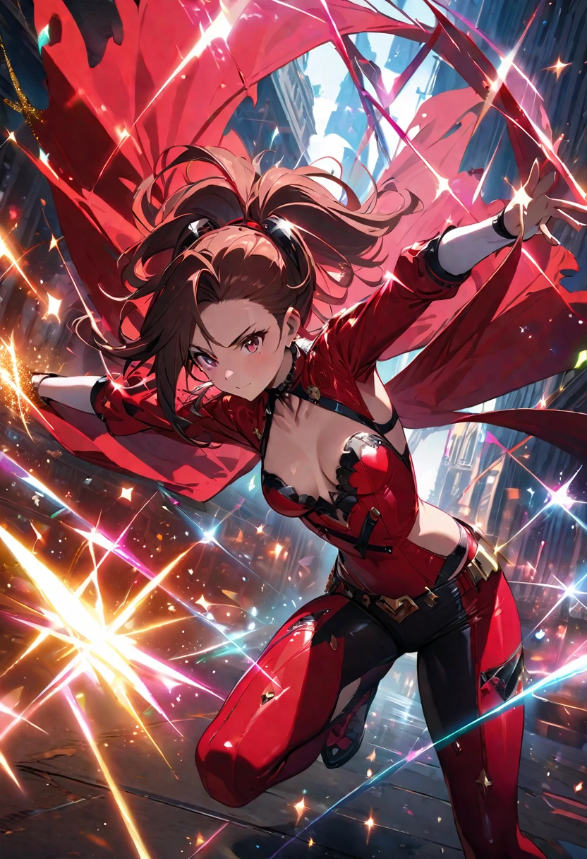 (masterpiece, best quality:1.1),
(ultra highres, ultra-detailed:1.2) ,Fictional anime cover art,title is"Carolina Reaper Girls",The hero in red,dynamic pose,(Glitter:1.5) ,
