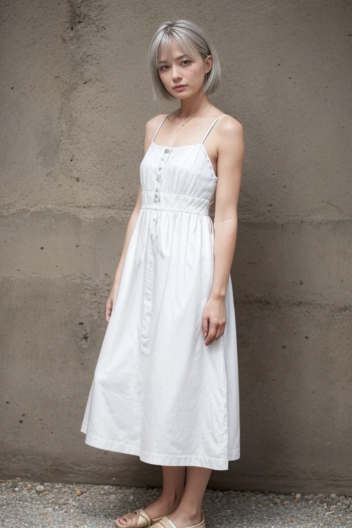 Silver-haired woman in a dress, 1 female, Solitary, Sundress, photoPractical, realism, Practical, Humanity