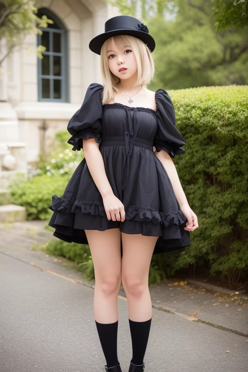 Photo realistic、Photorealistic Blonde、Bleached hair、short hair、Straight hair、Lots of vans Big eyes、Round face、Plump Cheeks、Round face contours、Small Face、Baby Face Japanese、16 years old、Small body、Skinny body、Young Body、Soft thighs mini top hat、Lolita Fashion、Red Wedding Dress、Black frills、Dresses that stand out、Decoration Dress、Short skirt、Unique clothing Adult Pose、Bold Pose、Face is close、Face close-up、Blushing、Look at this、stick out your tongue and lick、Fluid around the mouth、Drooling background、Old-fashioned Western-style building、Western-style castle、Castle Garden、garden、Red flower、((Sexual Panties:0.9))、((Spread your legs wide:1.4))、