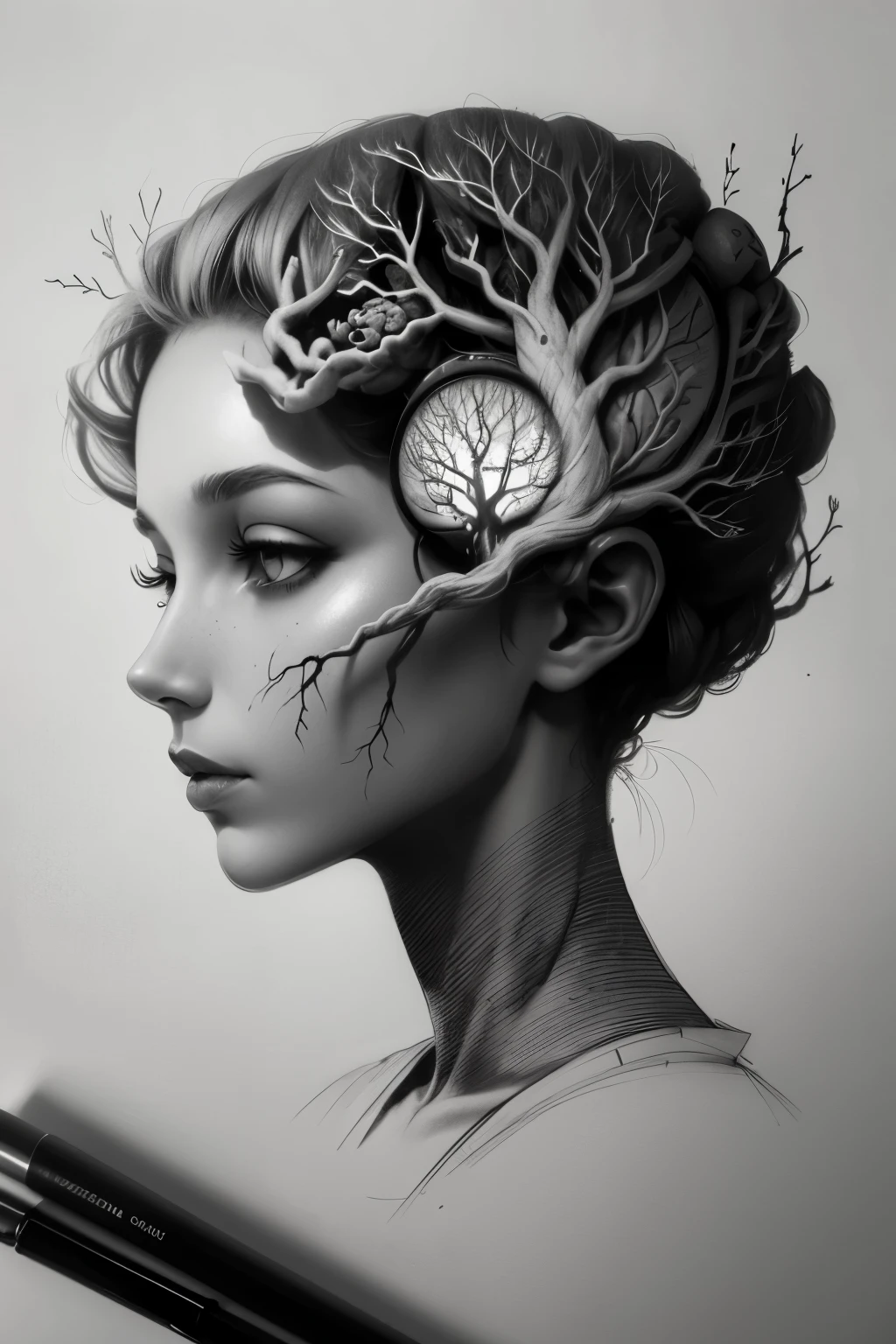 Trees and brains combined,a Outline,Outline,pencil,imagination,Preto e branco