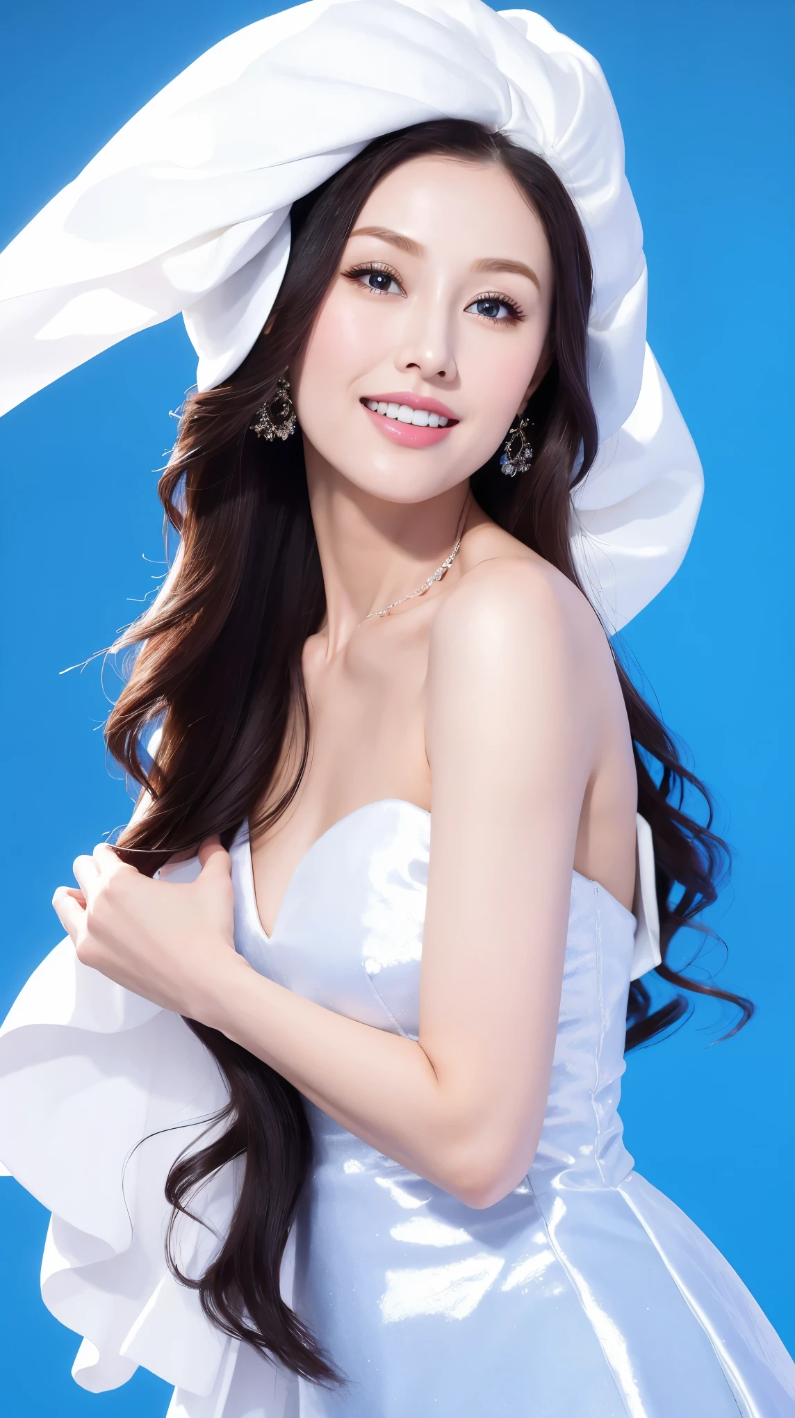 ((casting))，Fashion model 25 years old [[[[close up]]]], [[[[neck]]]], [[[[Shoulder]]]], Perfect eyes, Perfect iris，Perfect lips，Perfect Teeth，Perfect skin，White skin，Soft headlights，High-density imaging，（The face is clear and delicate），((White formal wear))，((Smile))，((Blue screen background))，best quality，masterpiece，（Soft colors：1.2)