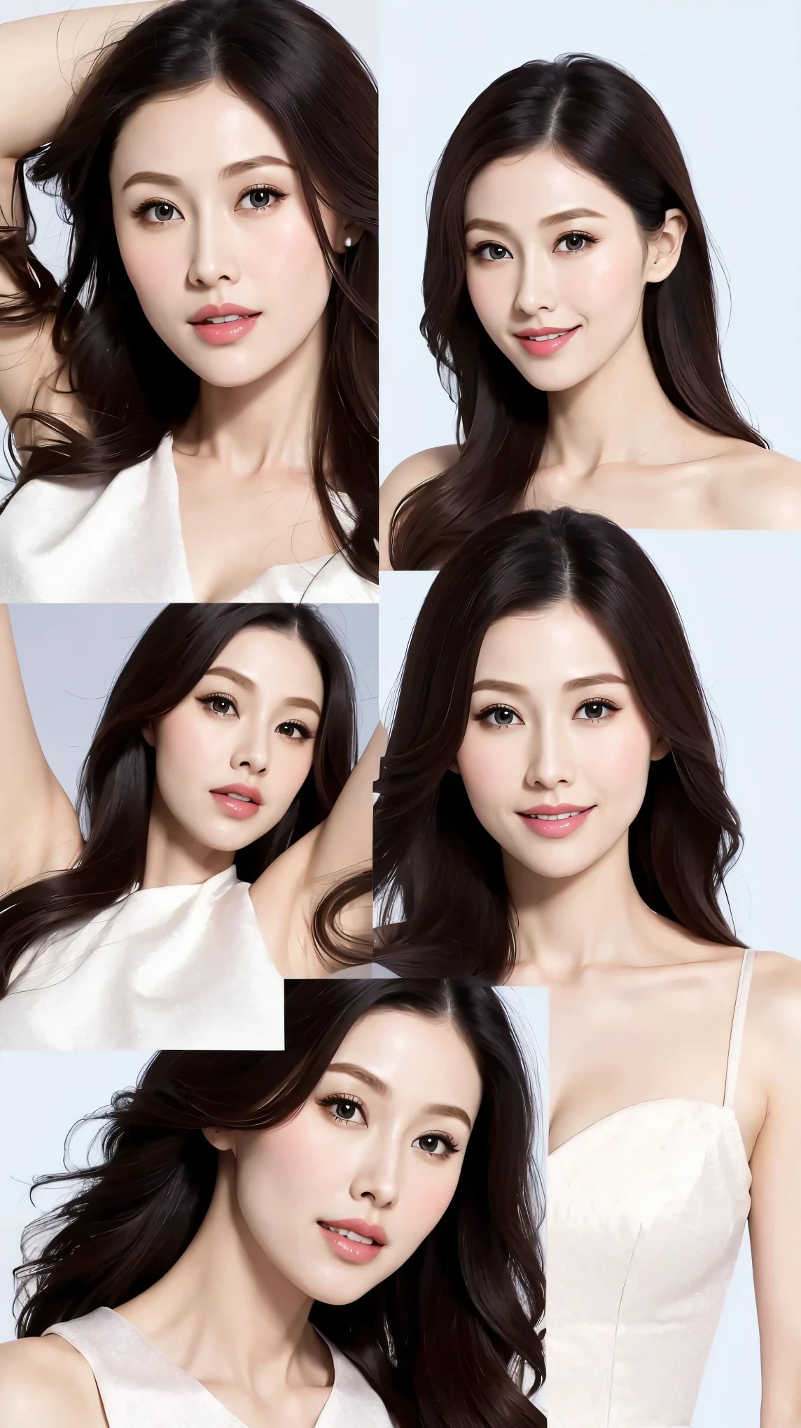 ((casting))，Fashion model 25 years old [[[[close up]]]], [[[[neck]]]], [[[[Shoulder]]]], Perfect eyes, Perfect iris，Perfect lips，Perfect Teeth，Perfect skin，White skin，Soft headlights，High-density imaging，((Various postures))，((Full body image))（The face is clear and delicate），((White formal wear))，((Smile))，((Blue screen background))，best quality，masterpiece，（Soft colors：1.2)