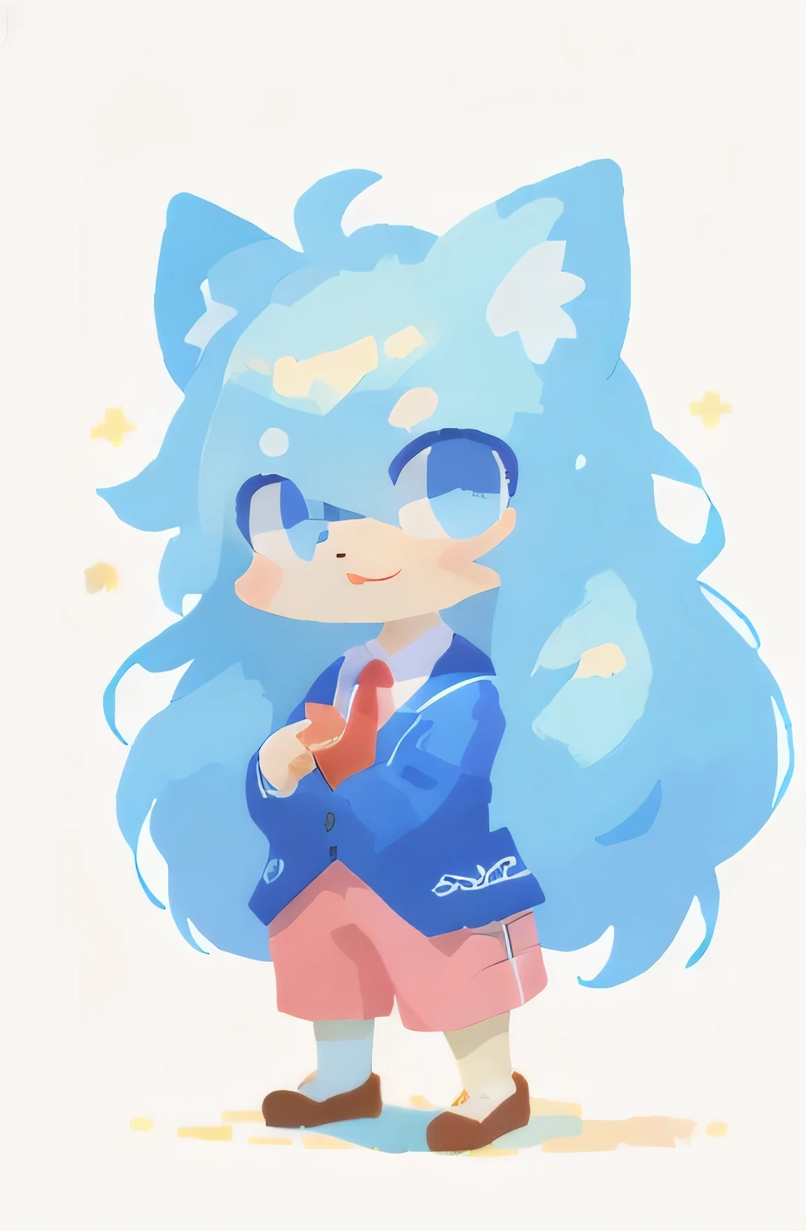 boy, anthro, kemono:1.3),, (best quality, masterpiece, illustration, ultra-detailed:1.3), (white background:1.5), (full body, standing), 1boy, solo full body, head with expression on, long hair, (high clothes), (looking at viewer:1.3), loafers, blue eyes, (gouache, oil, impressionism)