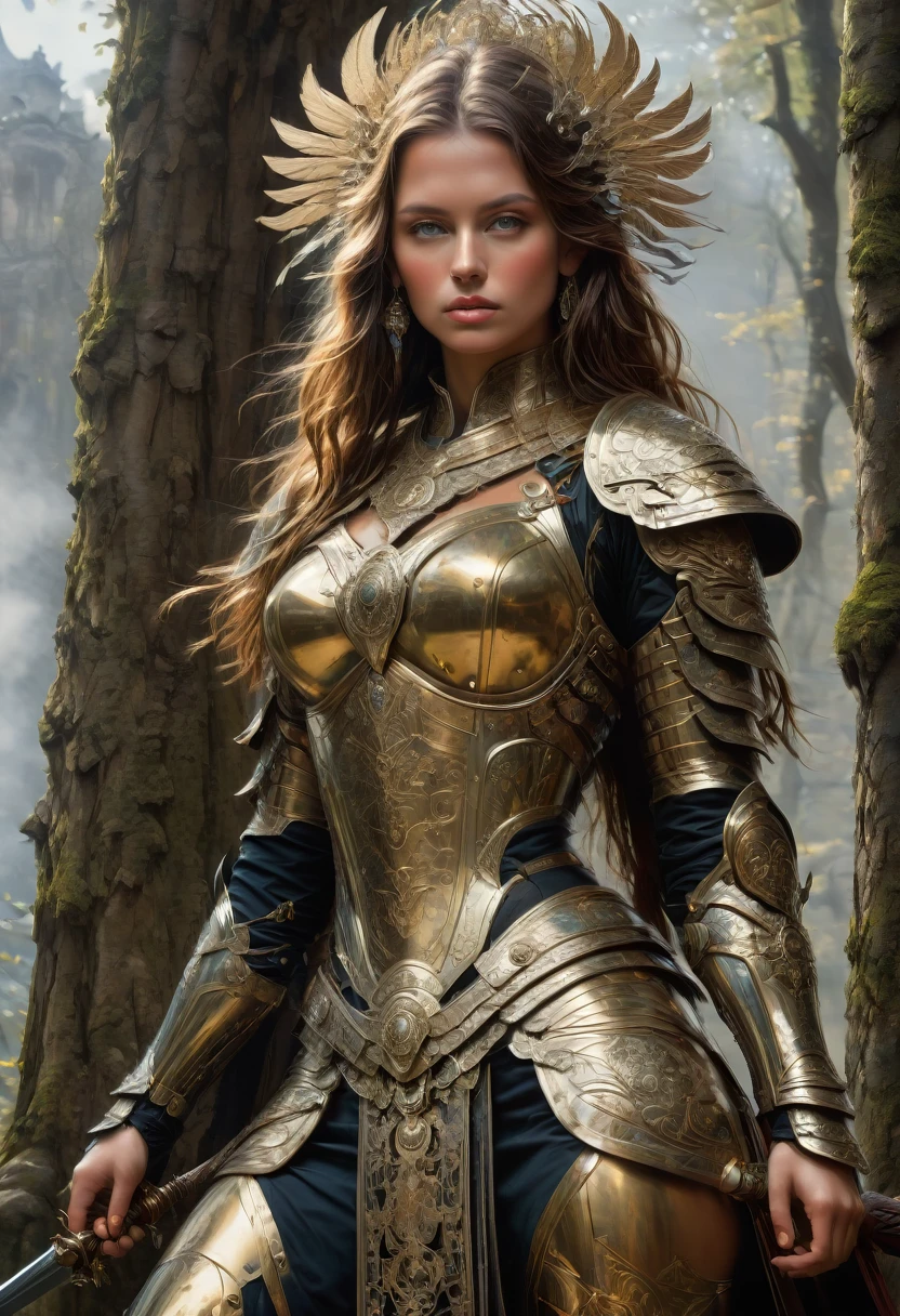 Female Warrior, by Hermann Dischler, best quality, masterpiece, very aesthetic, perfect composition, intricate details, ultra-detailed