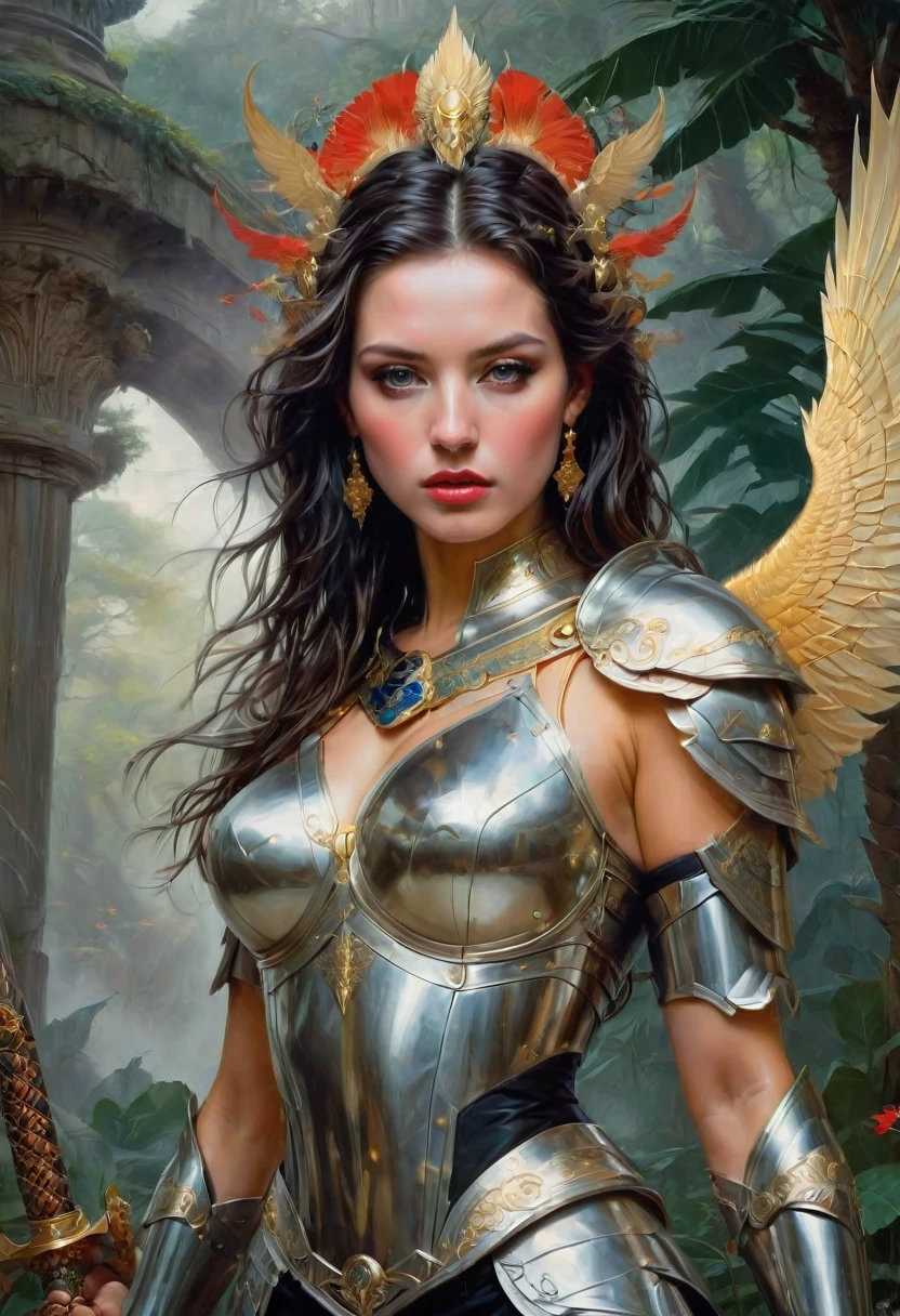 Female Warrior, by tom bagshaw, best quality, masterpiece, very aesthetic, perfect composition, intricate details, ultra-detailed