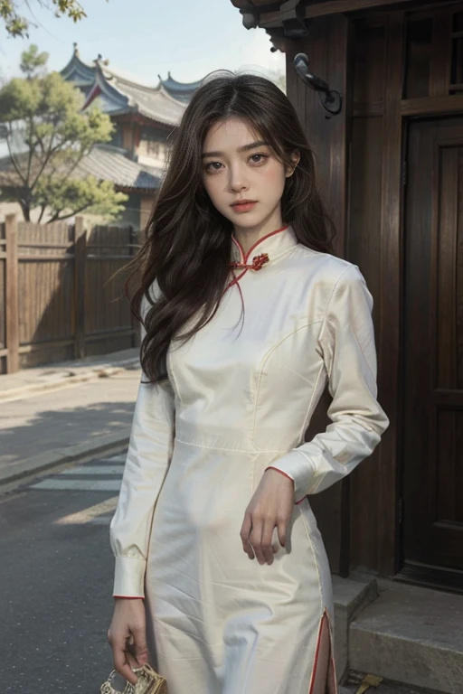 best quality, masterpiece, High resolution, wuxia 1girl, cheongsam, Super gorgeous face, Super gorgeous eyes, Super gorgeous hair, Kung Fu Fighting