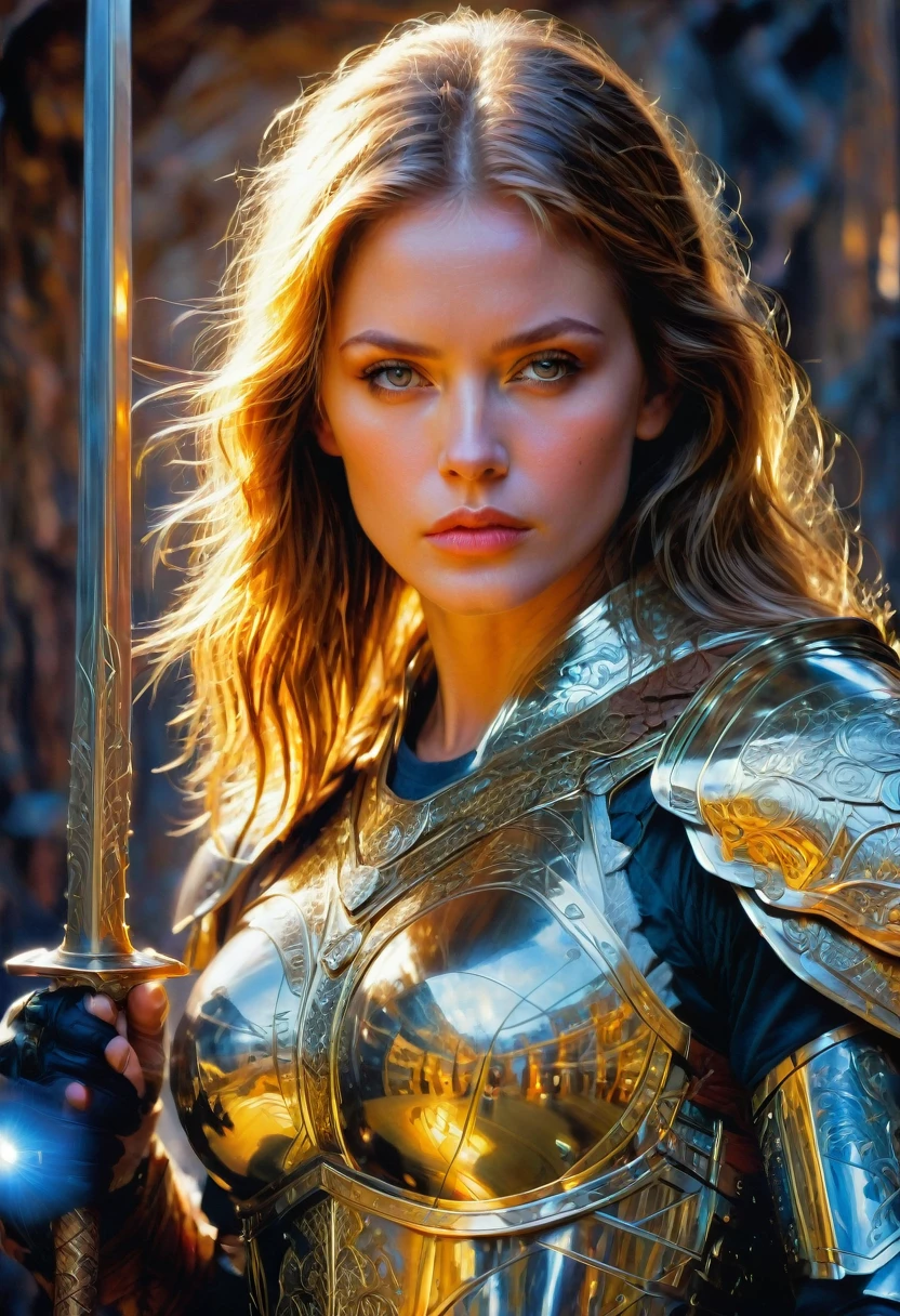 Female Warrior, by Drew Struzan, best quality, masterpiece, very aesthetic, perfect composition, intricate details, ultra-detailed