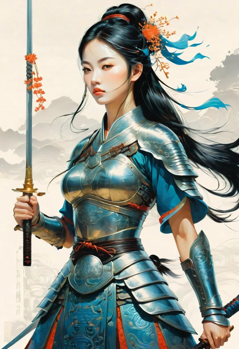 Female Warrior, by Tang Yau Hoong, best quality, masterpiece, very aesthetic, perfect composition, intricate details, ultra-detailed