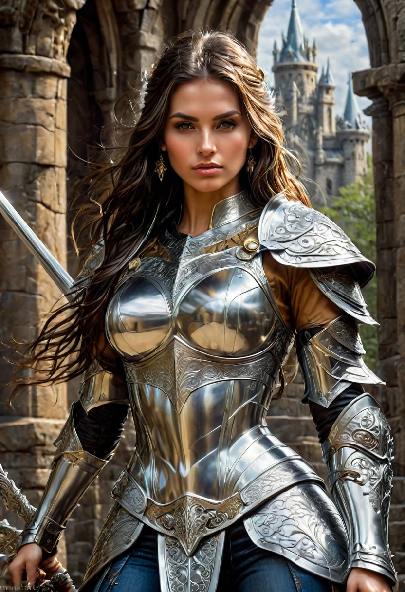 Female Warrior, by Anne Stokes, best quality, masterpiece, very aesthetic, perfect composition, intricate details, ultra-detailed