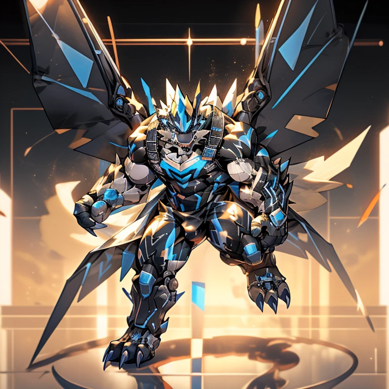 (ZERAORA, 8K), (Masterpiece, highres)
(Detailed head, Detailed Body,  Detailed abs,  full body)
(gigantic muscles, Gigachad Muscular, big muscle, pecs, triceps, traps, unusually developed muscular body, body full of huge muscles. showing off muscles, pectorales enormes, Exaggeratedly huge muscles.)
(nj5furry, The claws are sharp, Sharp teeth, sharp claws),
(long legs),
(Spread wings, It has wings, have big wings, golden wings),
(Wrestling, wrestler, the bodybuilding),
(It has wings, whole body shines like metal, Wearing cyberpunk mecha, emphasizes the muscles, suit fully made of metal, intricate armor, Robotic suit, suit fully made of metal, cyborg),
(black color hyper penis, hyper black penis),