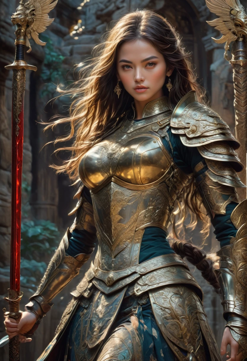 Female Warrior, best quality, masterpiece, very aesthetic, perfect composition, intricate details, ultra-detailed