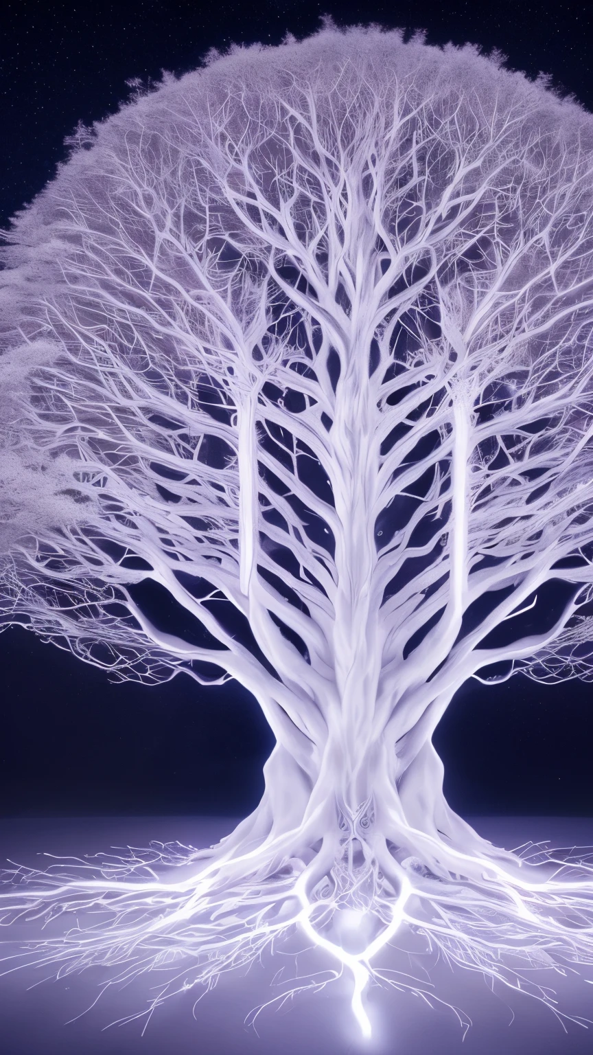 a white tree with a lot of branches in the middle of it, magical tree, fantasy tree, glowing veins of white, magic tree, cosmic tree of life, cosmic tree, giant white tree, a beautiful tree, the tree of life, tree of life, an enormous silver tree, marc adamus, white glowing aura, beautiful lit, enlightenment. intricate