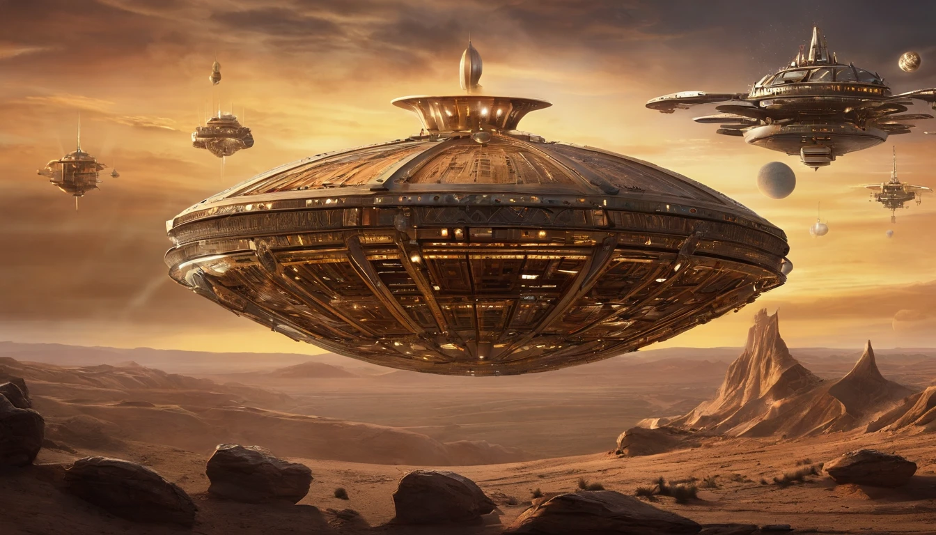 5An avant-garde, awe-inspiring 3D render of a futuristic starship, masterfully blending the imaginative realms of Jules Verne, Cosmicpunk, Gerry and Sylvia Anderson, Larry Niven, and Jules Verne. The spaceship's base design is inspired by 30% of the Babylon 5 station, while its bridge resembles a 75% version of a 1957 Chevy Nomad and a 1980s Mack Truck cab. A breathtaking conceptual art piece showcasing an enormous space station, Deep Space 9 style but in the shape of Babylon 5. In the style of protovision and 3D render, the station is surrounded by six O'Neal Class space stations, arranged in equilateral formation, with one in the center. The space station is as massive as 10 times Saturn and generates its own power, illuminating the surrounding area with vibrant glass and crystal diamond-like structures. It's a world memorizing world into itself. At the zenith, of the structure is the command center, in the shape of a metallic gold wired constructed circular 1974 Winnebago. This cinematic scene, inspired by Walter Matt Jeffries, Arthur C Clarke, & Leonardo Da Vinci, features a massive bustling spaceport with hundreds of starships constantly arriving and departing, while the background showcases a stunning cosmic landscape of stars, a nebula, and a comet. It's in 2 million UHD Resolution. The overall composition is a masterful blend of architecture, portrait photography, and the vision of life in the year 5,000., conceptual art, fashion, cinematic, photo, dark fantasy, 3d render, portrait photography, graffiti, architecture, Vibrant Glass.