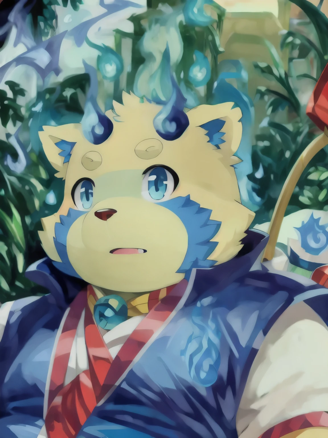 (masterpiece, best quality:1.2), xiaobo,furry,overweight,botailang,blue fire