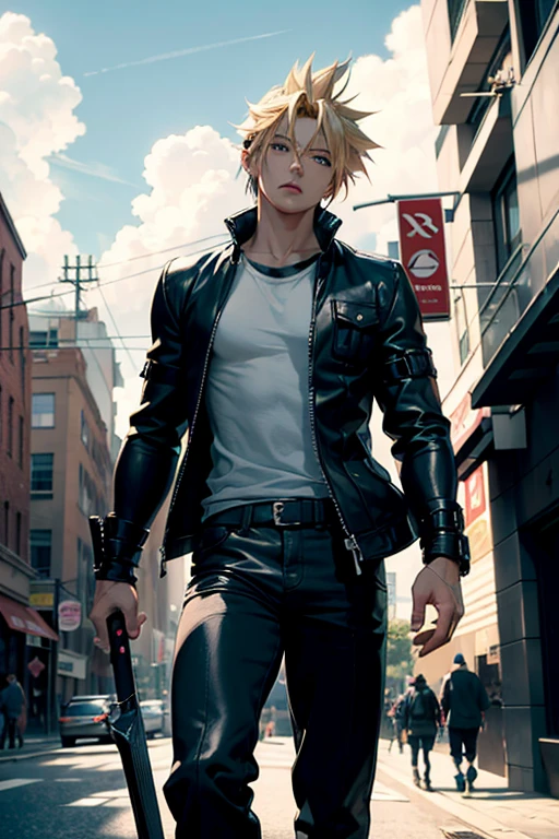 (best quality), (masterpiece), (realistic,) (photo-realistic), ultra-detaied
1boy,male focus,(looking up:1.4),cloud Strife, epic pose, mysterious background, stylish outfith, rose on the chest, close up view, walking on street, morning,ultra hd, 4k, perfect anatomy, no blur, Sharp focus ,white jacket 