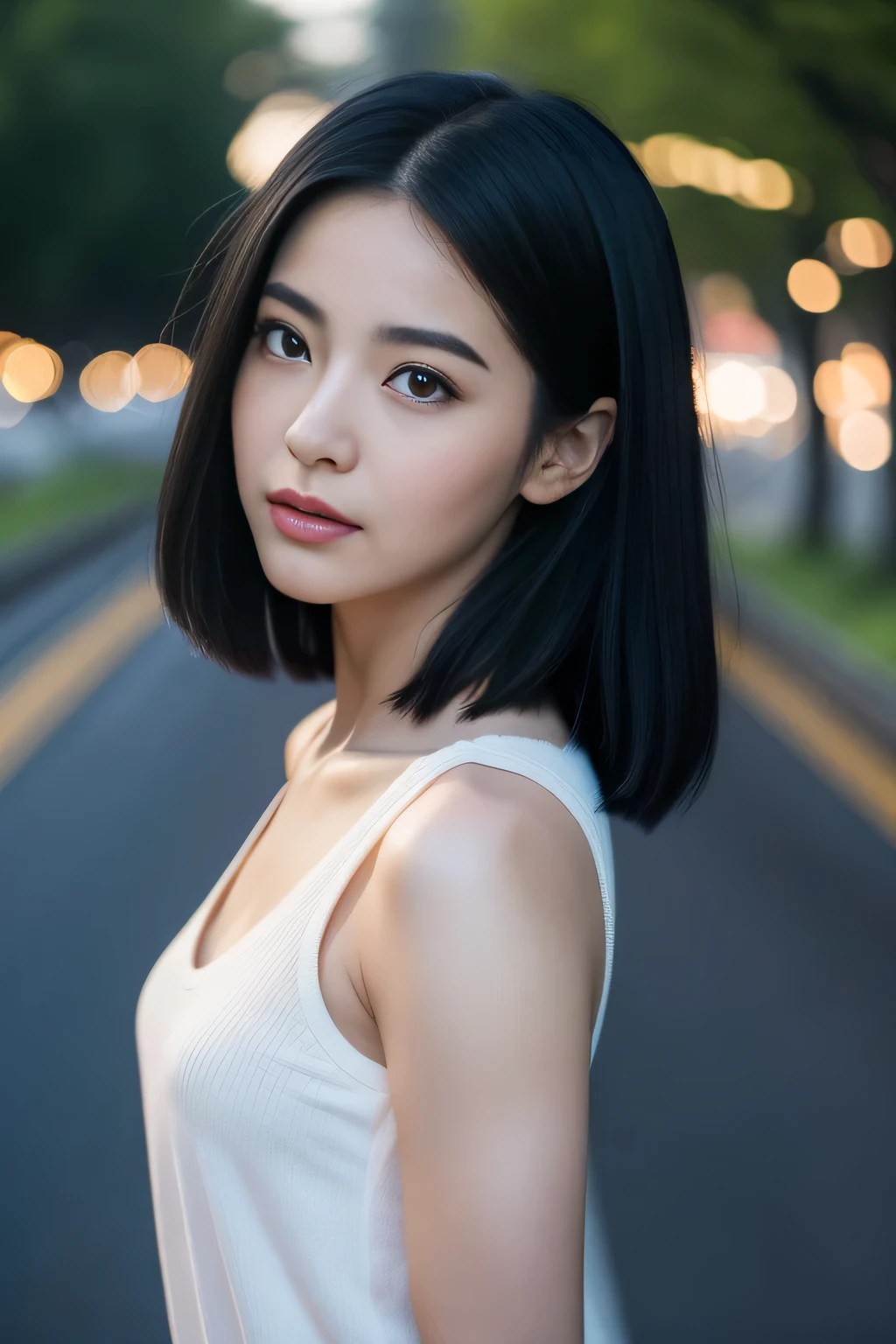 (masterpiece,high resolution,high quality),skirt,One Woman,walk,Dirt and stone road,whole body,(Beautiful Face:1.3,Detailed face、double eyelid,I'm struggling),The road of distress and despair,Bob Hair,Black Hair,Iris,Outdoor,distress, Very elegant and beautiful,Realistic,gravure,Adult female,Japanese women,(Perfect Anatomy、Beautiful body),Path of Darkness、Getting lost、Cloudy、Unknown Road、Dark Night Road、Artistic darkness background、