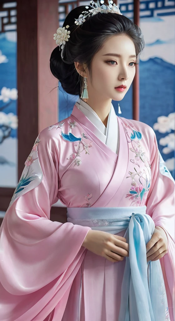 a close up of a woman wearing a pink dress and a tia, white hanfu, chinese style, hanfu, palace , a girl in hanfu, ethereal beauty, traditional beauty, chinese princess, traditional chinese, a beautiful fantasy empress, Ghost Festival, xianxia fantasy, ((a beautiful fantasy empress)), ancient chinese princess, chinese girl