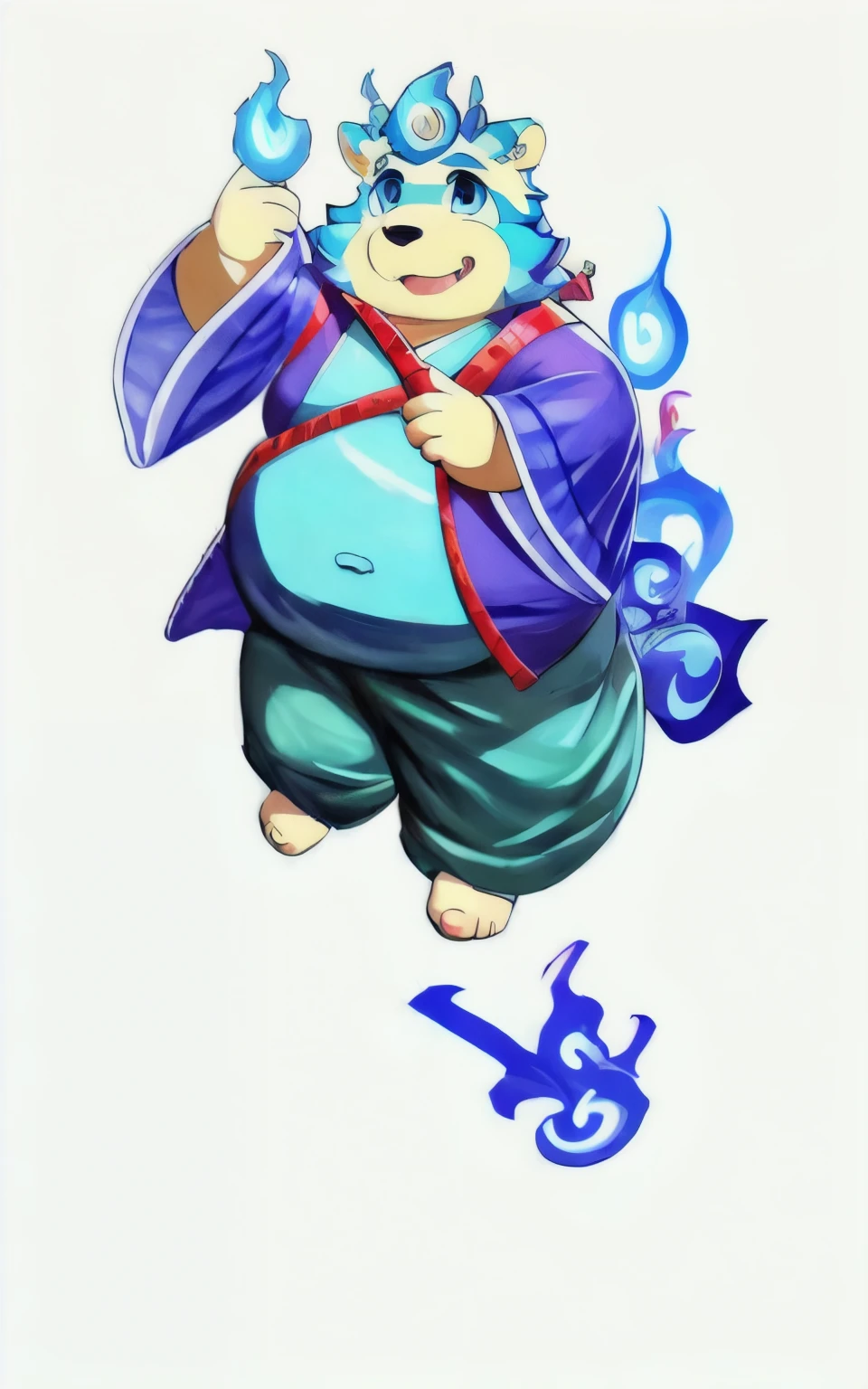 (masterpiece, best quality:1.2), xiaobo,furry,overweight ,blue fire