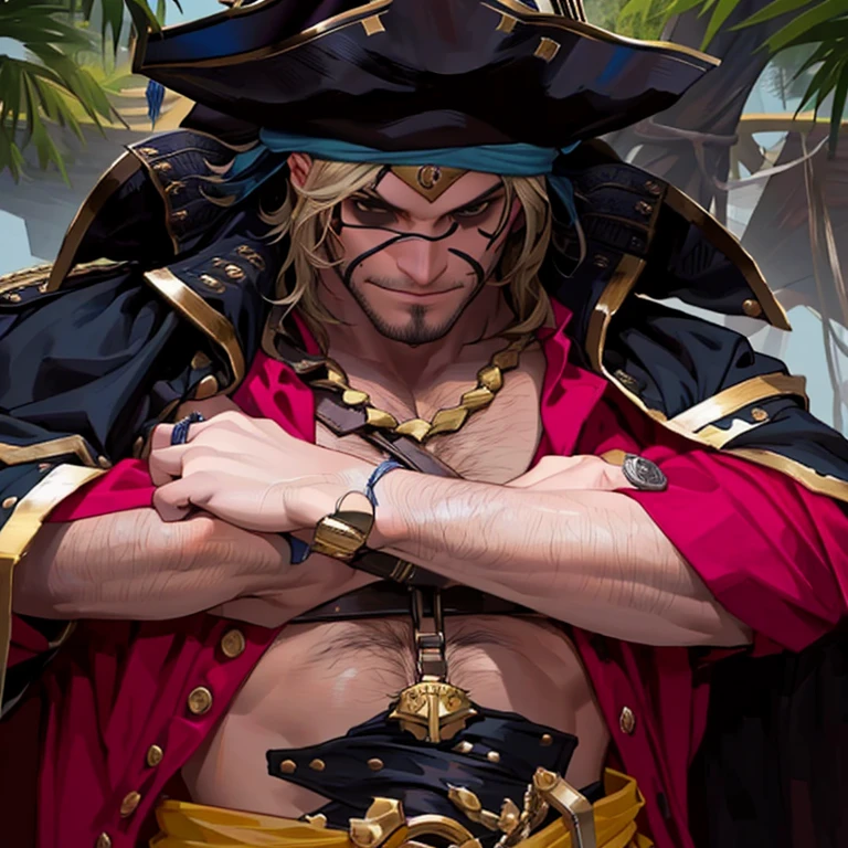 there is a man dressed in a pirate costume posing for a picture, pirate captain